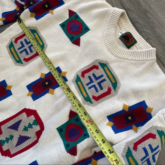 Boston Traders   Vintage Geometric Knit Sweater Cream Colour Shapes Size Medium - Picture 7 of 10
